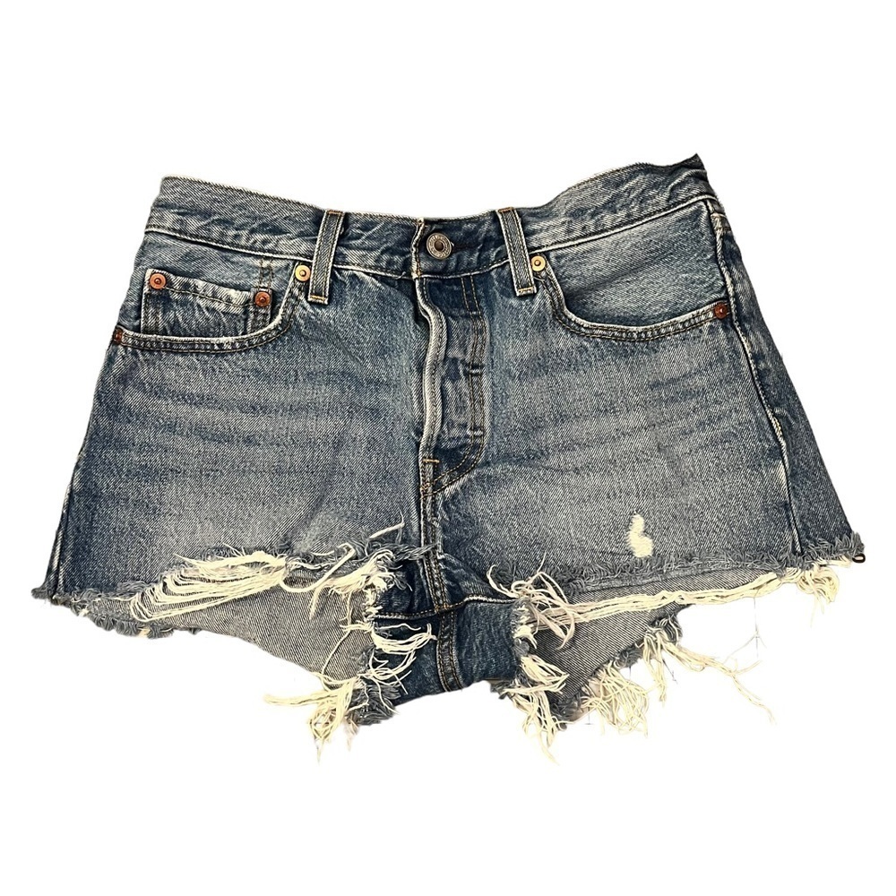 Levi's 501 Jean Shorts Cutoff Distressed Light Wash Denim